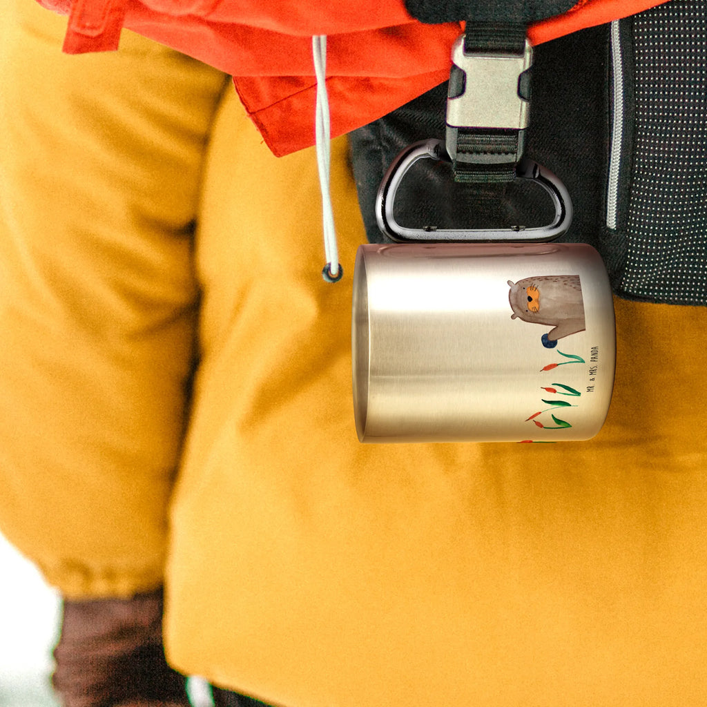 Edelstahlbecher Otter mit Stein Edelstahltasse, Karabiner, Edelstahlbecher, Outdoor, Camping, Tasse, Becher, Otter, Fischotter, Seeotter, Otter Seeotter See Otter