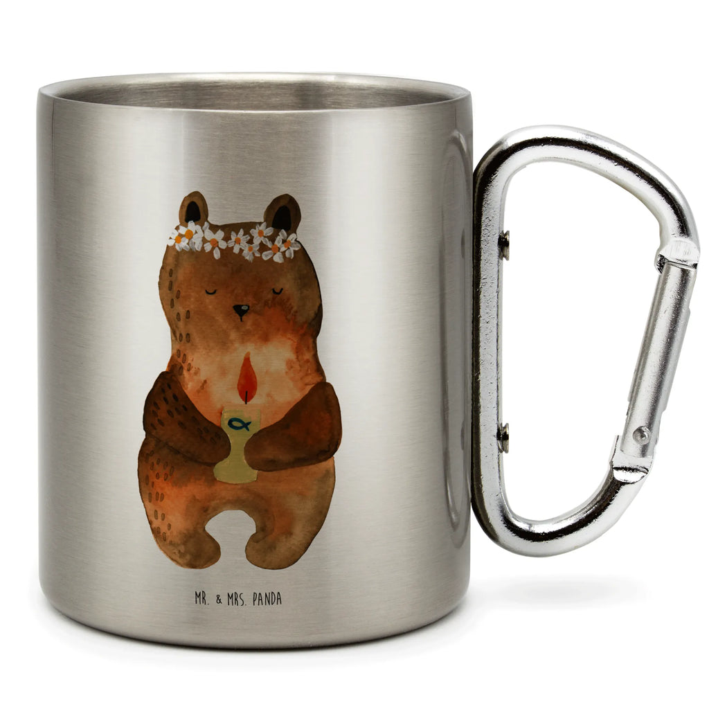 Edelstahlbecher Kommunion-Bär Edelstahltasse, Karabiner, Edelstahlbecher, Outdoor, Camping, Tasse, Becher, Bär, Teddy, Teddybär, Kommunion, Gottes Segen, Taufkerze, katholisch