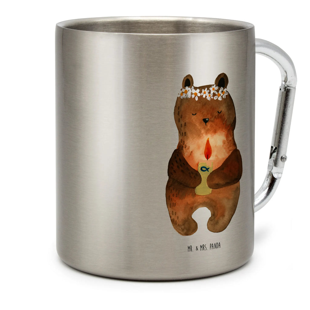 Edelstahlbecher Kommunion-Bär Edelstahltasse, Karabiner, Edelstahlbecher, Outdoor, Camping, Tasse, Becher, Bär, Teddy, Teddybär, Kommunion, Gottes Segen, Taufkerze, katholisch