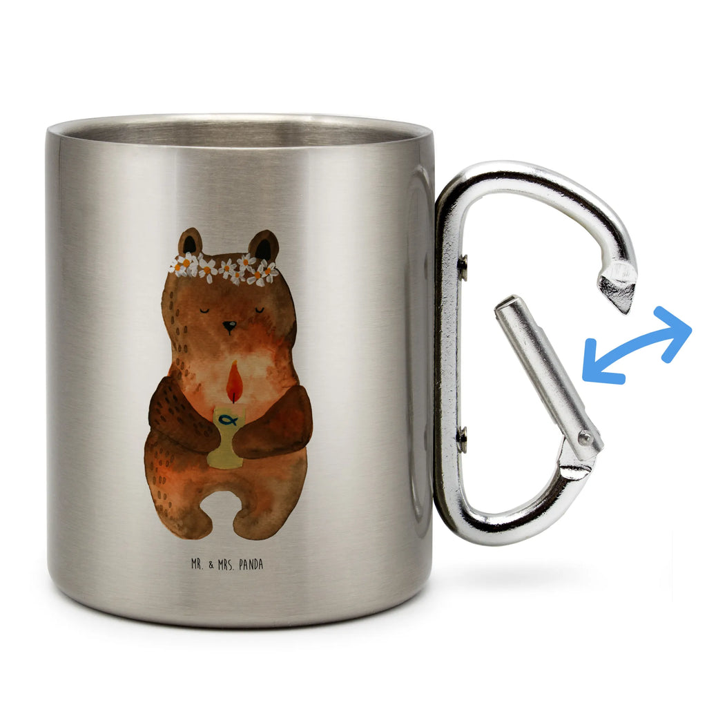 Edelstahlbecher Kommunion-Bär Edelstahltasse, Karabiner, Edelstahlbecher, Outdoor, Camping, Tasse, Becher, Bär, Teddy, Teddybär, Kommunion, Gottes Segen, Taufkerze, katholisch