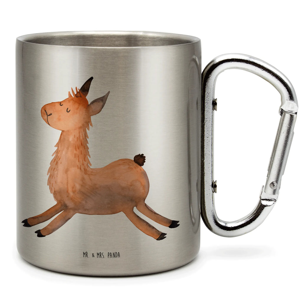 Edelstahlbecher Lama springend Edelstahltasse, Karabiner, Edelstahlbecher, Outdoor, Camping, Tasse, Becher, Lama, Alpaka, Lamas, Lieblingstag, Happy day, fröhlich, Glück, Freundin, Liebeskummer, Neustart, guten Morgen, Start, Prüfung, Abitur