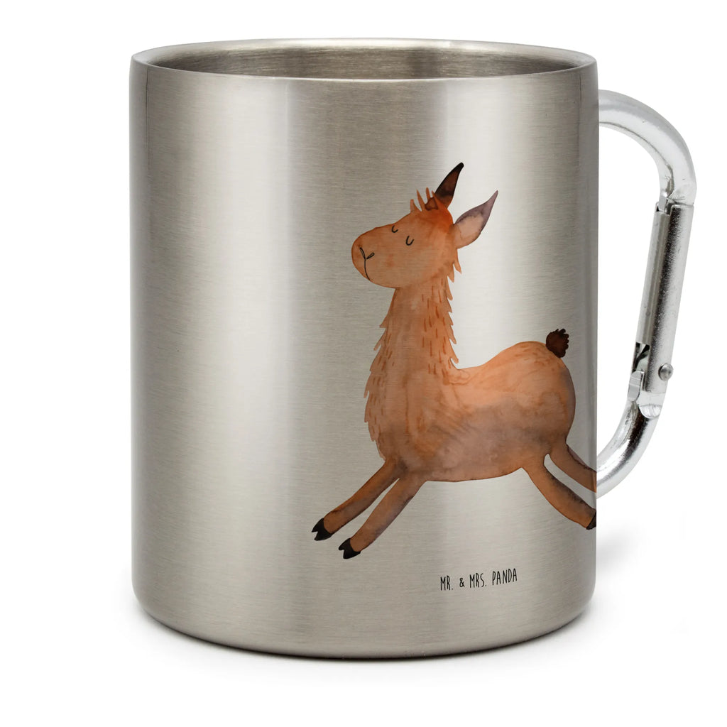 Edelstahlbecher Lama springend Edelstahltasse, Karabiner, Edelstahlbecher, Outdoor, Camping, Tasse, Becher, Lama, Alpaka, Lamas, Lieblingstag, Happy day, fröhlich, Glück, Freundin, Liebeskummer, Neustart, guten Morgen, Start, Prüfung, Abitur