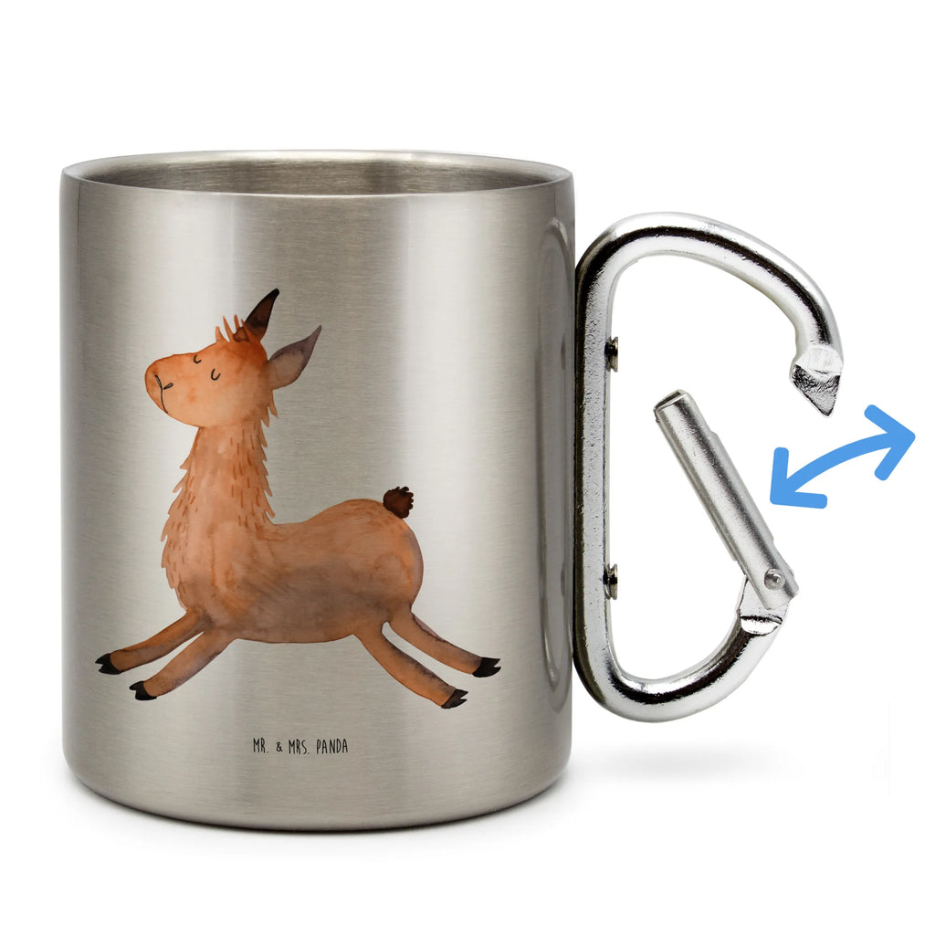 Edelstahlbecher Lama springend Edelstahltasse, Karabiner, Edelstahlbecher, Outdoor, Camping, Tasse, Becher, Lama, Alpaka, Lamas, Lieblingstag, Happy day, fröhlich, Glück, Freundin, Liebeskummer, Neustart, guten Morgen, Start, Prüfung, Abitur