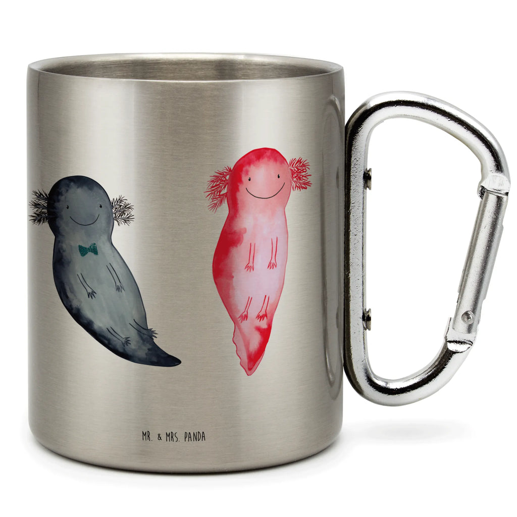 Edelstahlbecher Axolotl Axel+Lotte Edelstahltasse, Karabiner, Edelstahlbecher, Outdoor, Camping, Tasse, Becher, Axolotl, Molch, Axolot, Schwanzlurch, Lurch, Lurche, Liebe, große Liebe, Liebesbeweis, Freund, Verlobter, Ehemann, Jahrestag, Valentinstag