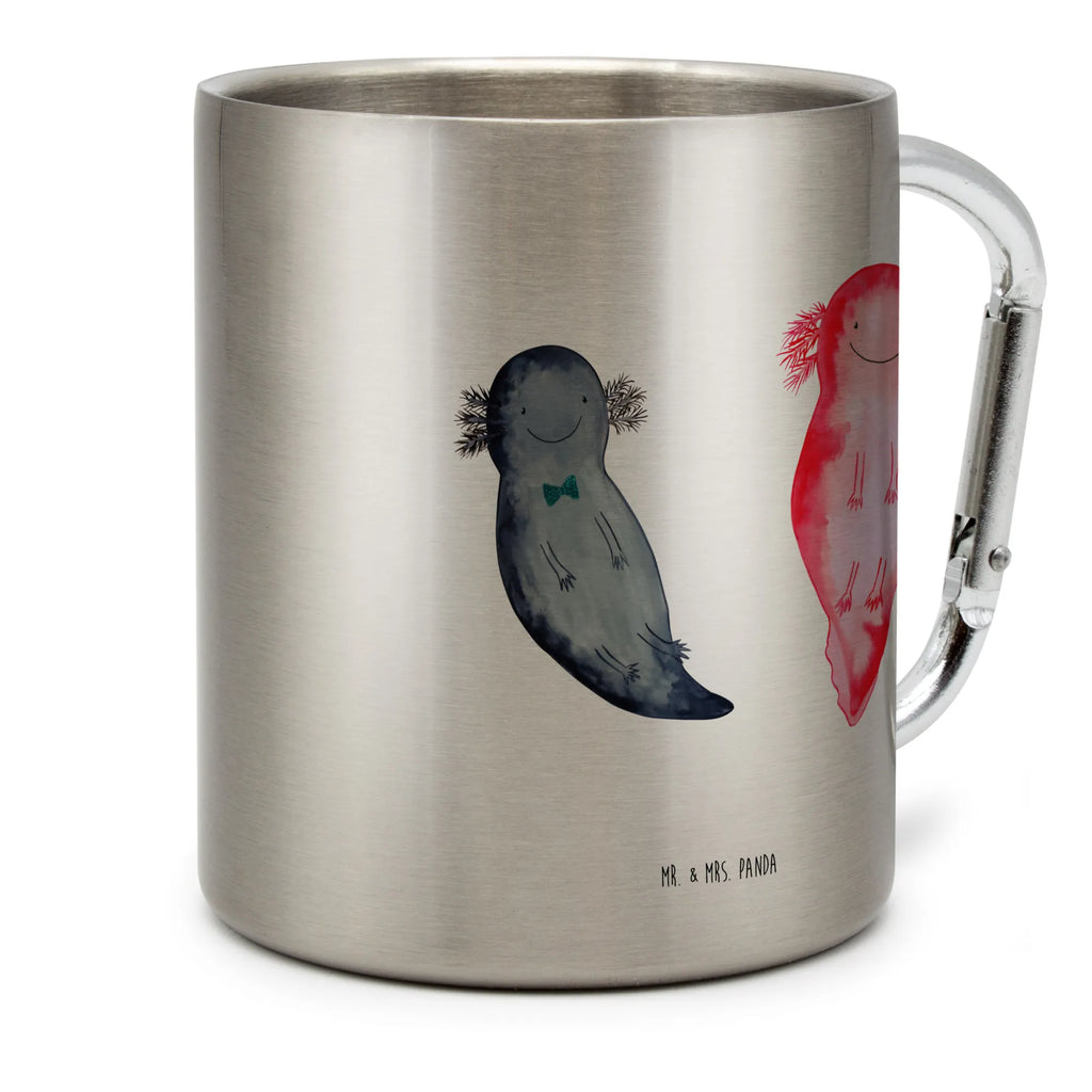 Edelstahlbecher Axolotl Axel+Lotte Edelstahltasse, Karabiner, Edelstahlbecher, Outdoor, Camping, Tasse, Becher, Axolotl, Molch, Axolot, Schwanzlurch, Lurch, Lurche, Liebe, große Liebe, Liebesbeweis, Freund, Verlobter, Ehemann, Jahrestag, Valentinstag