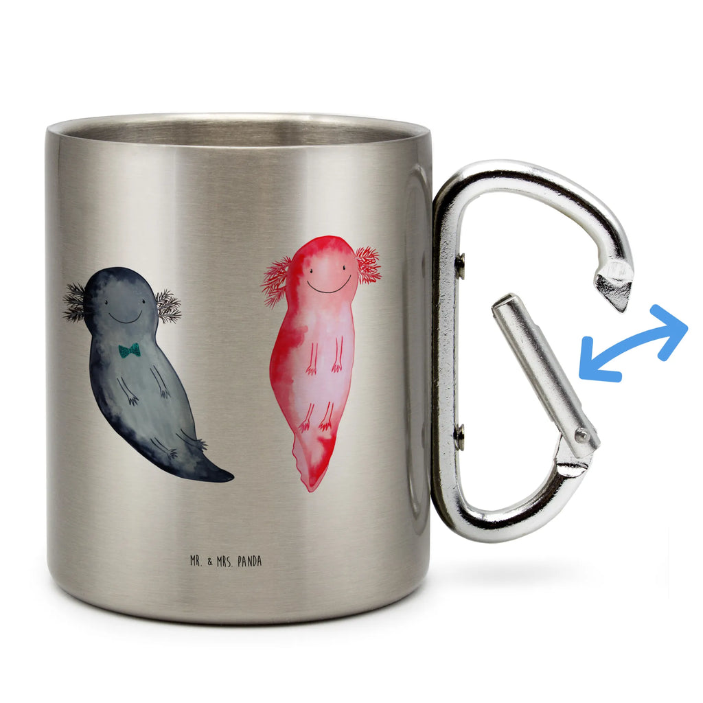 Edelstahlbecher Axolotl Axel+Lotte Edelstahltasse, Karabiner, Edelstahlbecher, Outdoor, Camping, Tasse, Becher, Axolotl, Molch, Axolot, Schwanzlurch, Lurch, Lurche, Liebe, große Liebe, Liebesbeweis, Freund, Verlobter, Ehemann, Jahrestag, Valentinstag