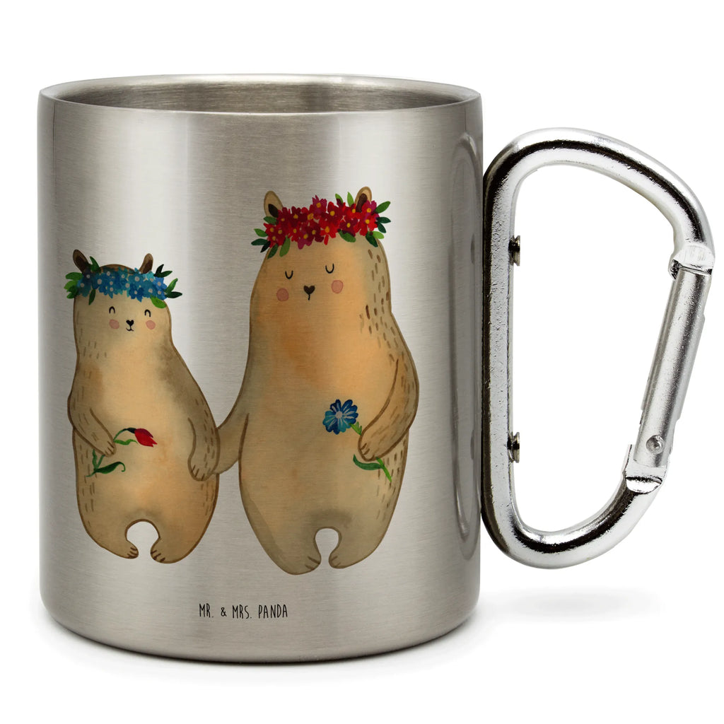 Edelstahlbecher Bären mit Blumenkranz Edelstahltasse, Karabiner, Edelstahlbecher, Outdoor, Camping, Tasse, Becher, Familie, Vatertag, Muttertag, Bruder, Schwester, Mama, Papa, Oma, Opa, Bär, Bären, Mutter, Mutti, Mami, Lieblingsmensch, Lieblingsmama, beste Mutter, weltbeste Mama, Geschenk Mama. Muttertag, Tochter, Kind, Kinder, Töchter, Family, Vorbild