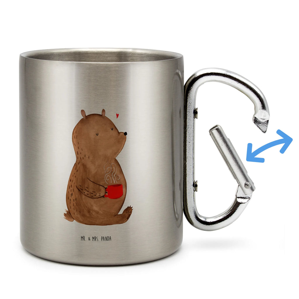 Edelstahlbecher Bär Kaffee Edelstahltasse, Karabiner, Edelstahlbecher, Outdoor, Camping, Tasse, Becher, Bär, Teddy, Teddybär, Kaffee, Coffee, Bären, guten Morgen, Morgenroutine, Welt erobern, Welt retten, Motivation