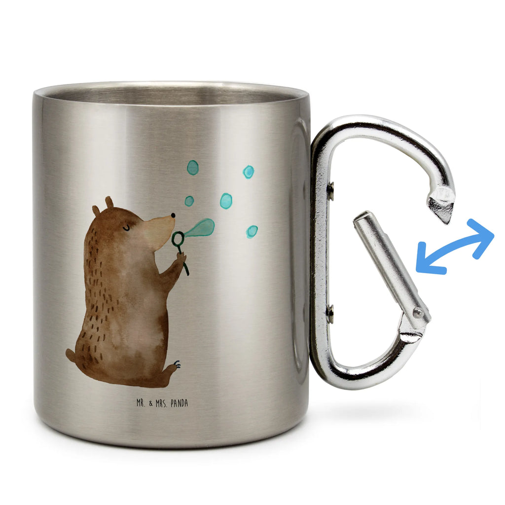 Edelstahlbecher Bär Seifenblasen Edelstahltasse, Karabiner, Edelstahlbecher, Outdoor, Camping, Tasse, Becher, Bär, Teddy, Teddybär, Seifenblasen Bär Lustig Sein Glücklich Traurig Happy