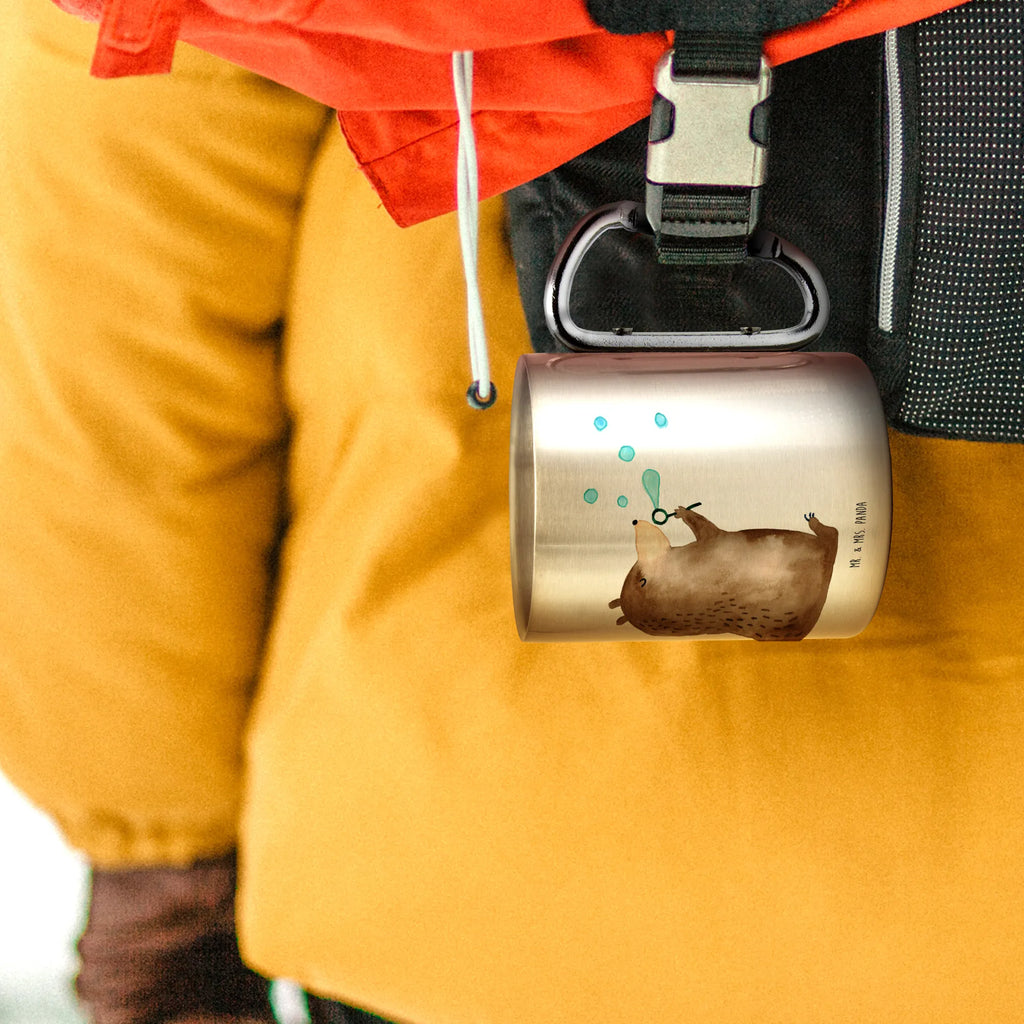 Edelstahlbecher Bär Seifenblasen Edelstahltasse, Karabiner, Edelstahlbecher, Outdoor, Camping, Tasse, Becher, Bär, Teddy, Teddybär, Seifenblasen Bär Lustig Sein Glücklich Traurig Happy