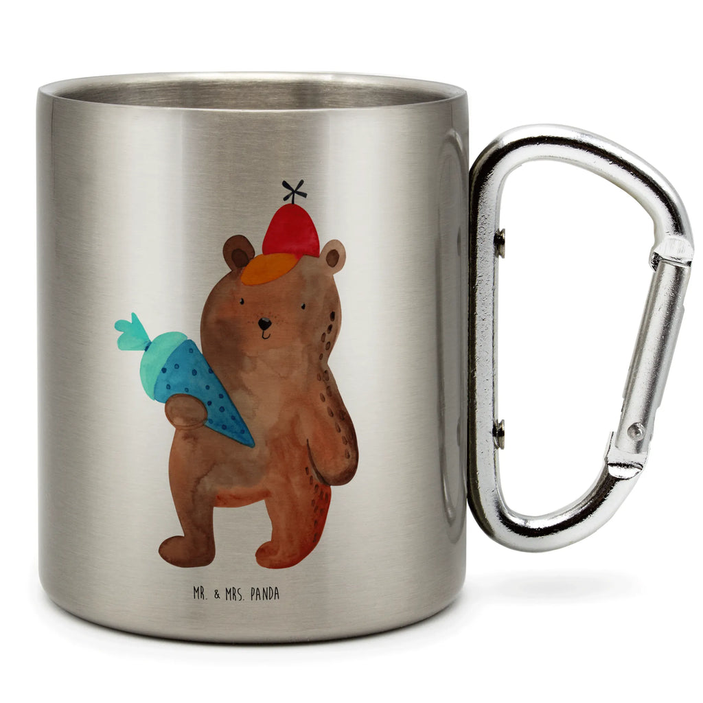 Edelstahlbecher Bär mit Schultüte Edelstahltasse, Karabiner, Edelstahlbecher, Outdoor, Camping, Tasse, Becher, Bär, Teddy, Teddybär, Bär Motiv, Schultüte, Erster Schultag Geschenk, Einschulung Geschenk, Schule Geschenk, Grundschule, Schulanfang, Schulbeginn