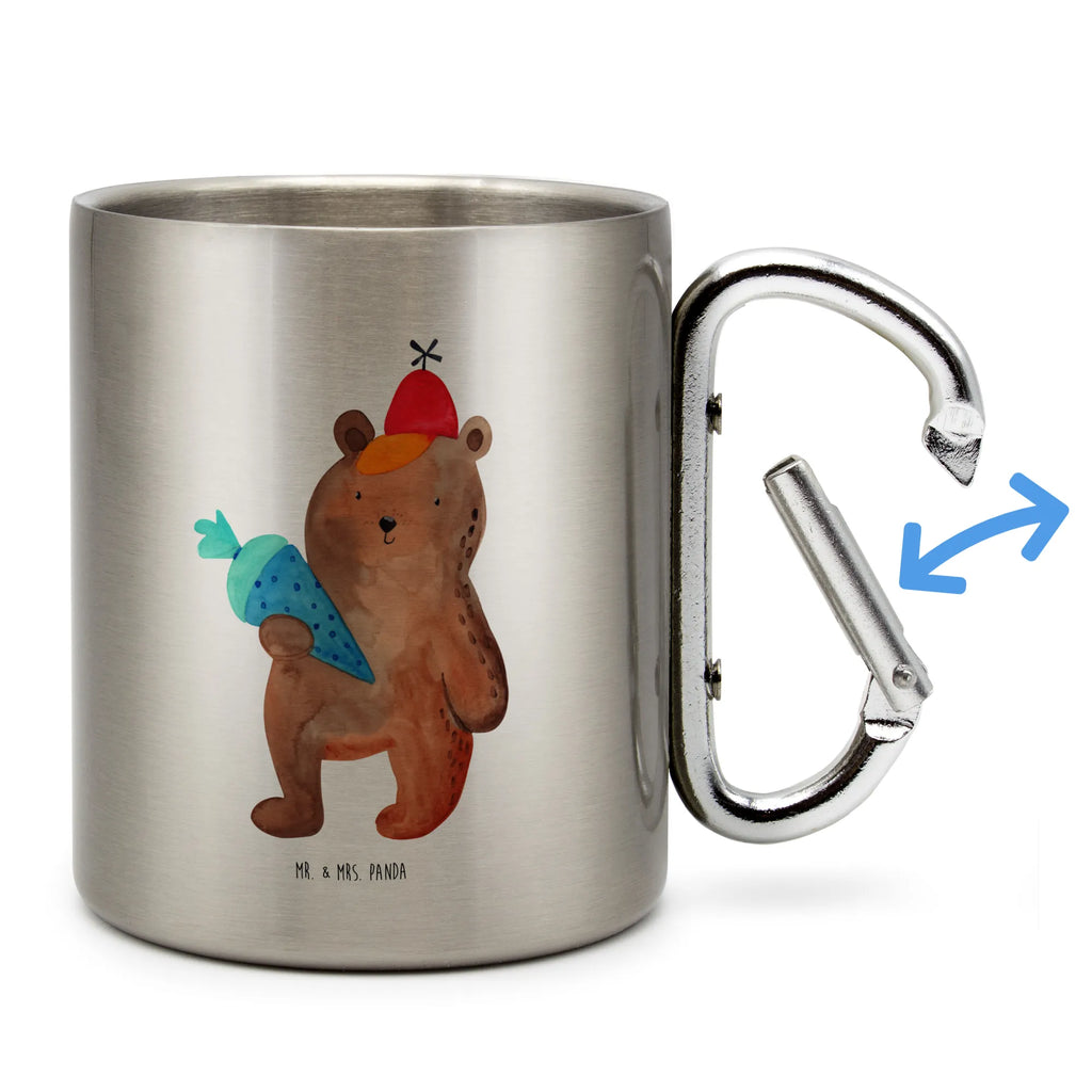 Edelstahlbecher Bär mit Schultüte Edelstahltasse, Karabiner, Edelstahlbecher, Outdoor, Camping, Tasse, Becher, Bär, Teddy, Teddybär, Bär Motiv, Schultüte, Erster Schultag Geschenk, Einschulung Geschenk, Schule Geschenk, Grundschule, Schulanfang, Schulbeginn