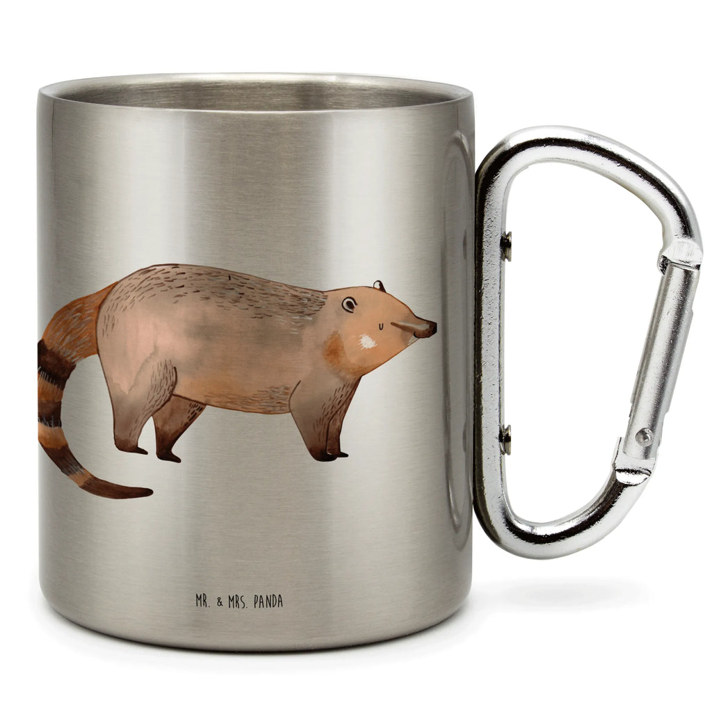 Edelstahlbecher Nasenbär Edelstahltasse, Karabiner, Edelstahlbecher, Outdoor, Camping, Tasse, Becher, Tiermotive, Gute Laune, lustige Sprüche, Tiere, Nasenbär, Nasenbären, Rüsselbär, Bär