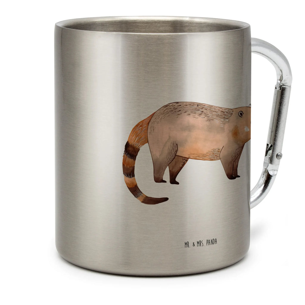 Edelstahlbecher Nasenbär Edelstahltasse, Karabiner, Edelstahlbecher, Outdoor, Camping, Tasse, Becher, Tiermotive, Gute Laune, lustige Sprüche, Tiere, Nasenbär, Nasenbären, Rüsselbär, Bär