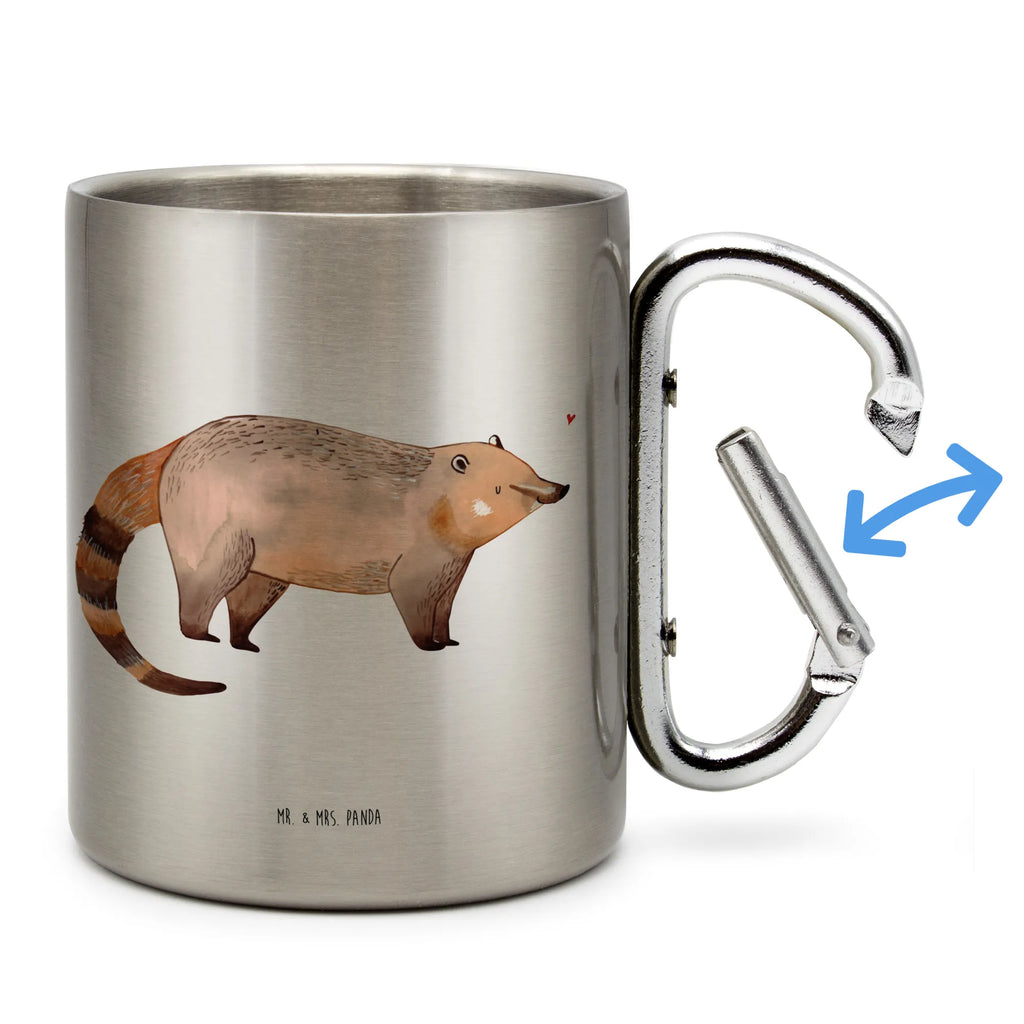 Edelstahlbecher Nasenbär Edelstahltasse, Karabiner, Edelstahlbecher, Outdoor, Camping, Tasse, Becher, Tiermotive, Gute Laune, lustige Sprüche, Tiere, Nasenbär, Nasenbären, Rüsselbär, Bär