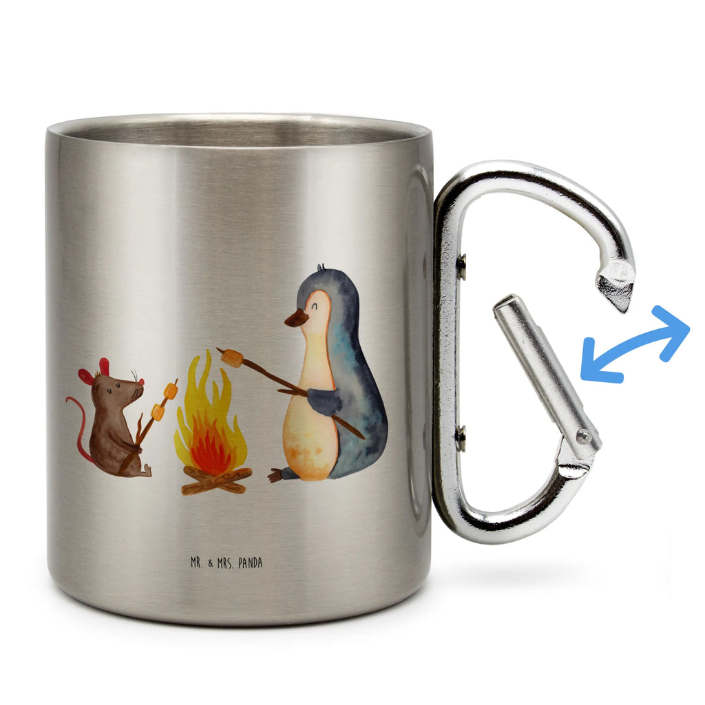 Edelstahlbecher Pinguin Lagerfeuer Edelstahltasse, Karabiner, Edelstahlbecher, Outdoor, Camping, Tasse, Becher, Pinguin, Maus, Pinguine, Lagerfeuer, Leben, Arbeit, Job, Motivation, Büro, Büroalltag, Lebensspruch, Lebensmotivation, Neustart, Liebe, grillen, Feuer, Marshmallows