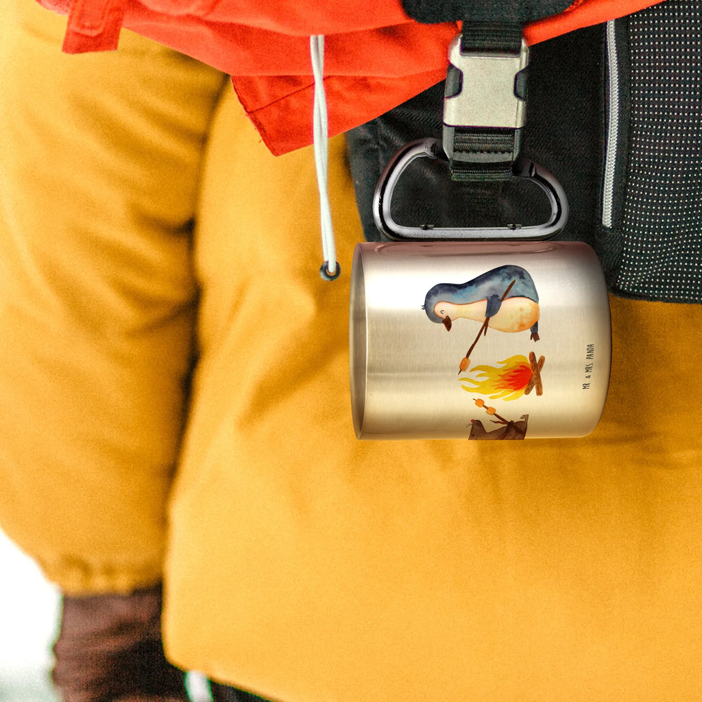 Edelstahlbecher Pinguin Lagerfeuer Edelstahltasse, Karabiner, Edelstahlbecher, Outdoor, Camping, Tasse, Becher, Pinguin, Maus, Pinguine, Lagerfeuer, Leben, Arbeit, Job, Motivation, Büro, Büroalltag, Lebensspruch, Lebensmotivation, Neustart, Liebe, grillen, Feuer, Marshmallows