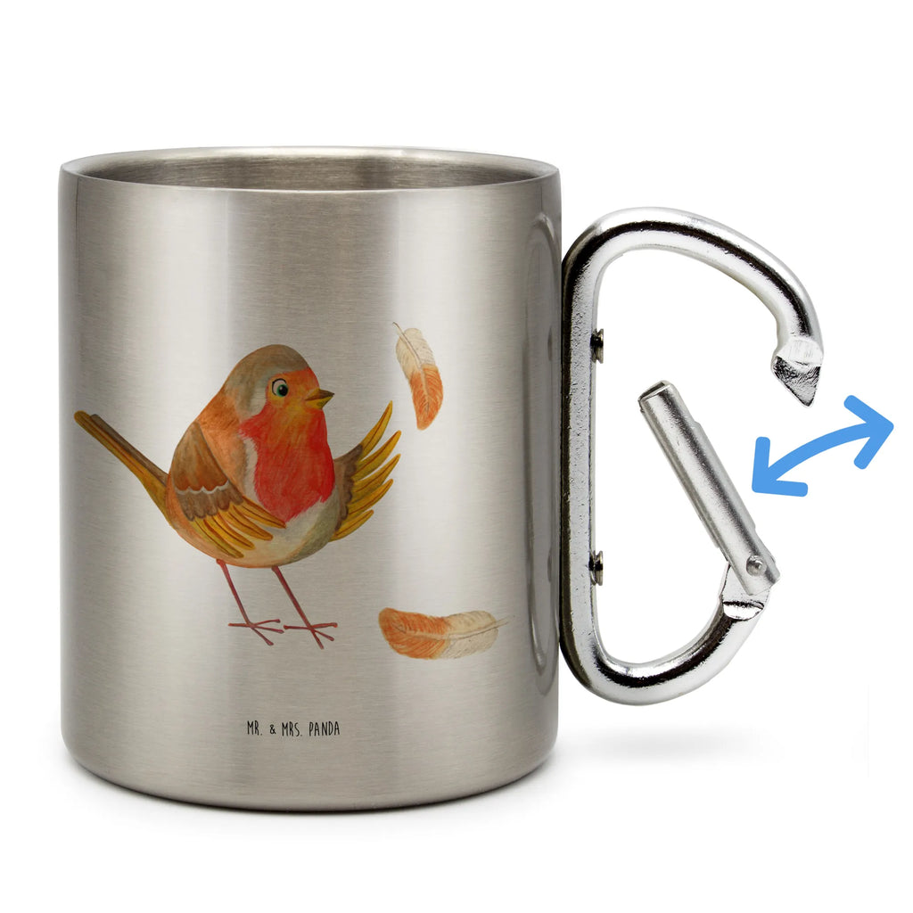 Edelstahlbecher Rotkehlchen mit Federn Edelstahltasse, Karabiner, Edelstahlbecher, Outdoor, Camping, Tasse, Becher, Tiermotive, Gute Laune, lustige Sprüche, Tiere, What if i fall, Rotkehlchen, Spruch Motivation, Spruch Mut, Vogel, Motivation Sprüche, Motivationsbilder, fliegen