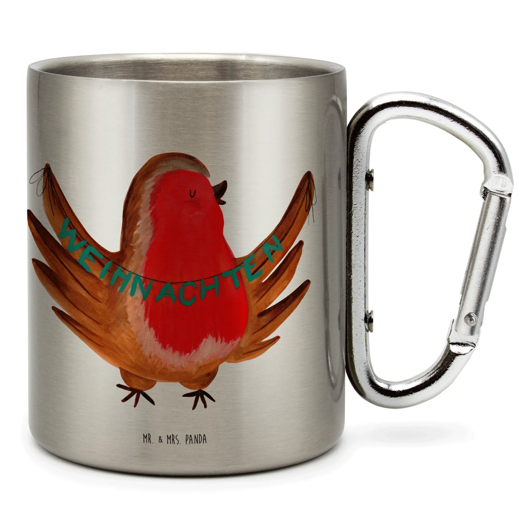 Edelstahlbecher Rotkehlchen Weihnachten Edelstahltasse, Karabiner, Edelstahlbecher, Outdoor, Camping, Tasse, Becher, Winter, Weihnachten, Weihnachtsdeko, Nikolaus, Advent, Heiligabend, Wintermotiv, Frohe Weihnachten, Weihnachtsmotiv, Weihnachtsgruß, Vogel, xmas