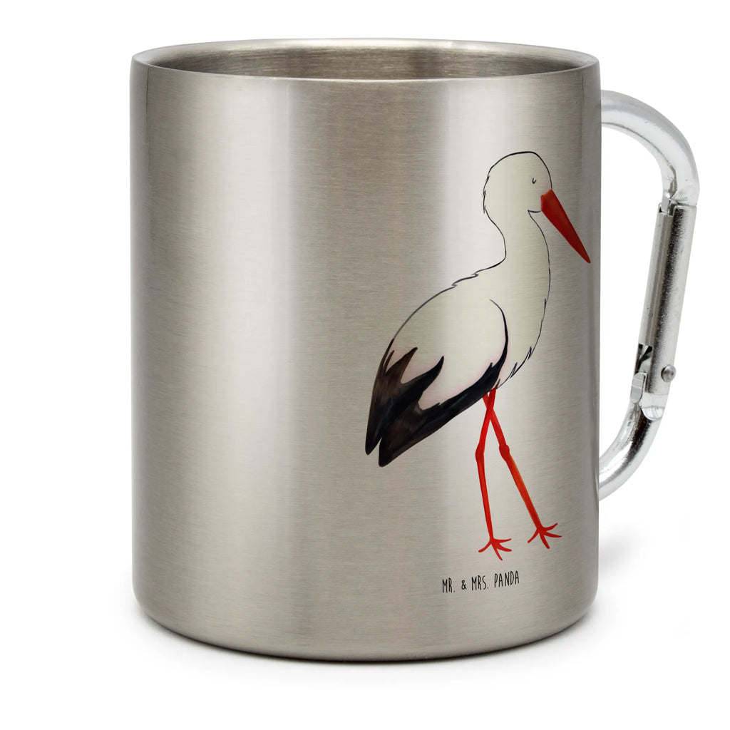 Edelstahlbecher Storch Edelstahltasse, Karabiner, Edelstahlbecher, Outdoor, Camping, Tasse, Becher, Tiermotive, Gute Laune, lustige Sprüche, Tiere, Storch, Störche, Schwangerschaft, Geburt, Mutter, Mütter, Mutter werden, Schwanger, Babybauch, Baby