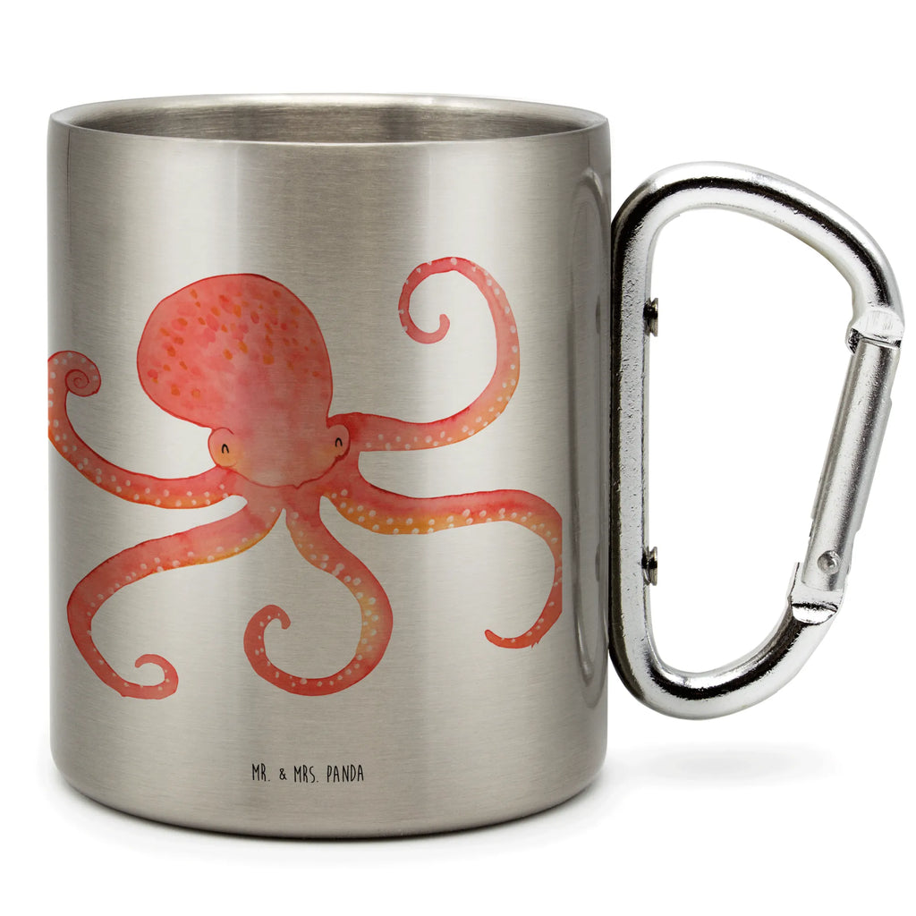 Edelstahlbecher Tintenfisch Edelstahltasse, Karabiner, Edelstahlbecher, Outdoor, Camping, Tasse, Becher, Tiermotive, Gute Laune, lustige Sprüche, Tiere, Meer, Meerestier, Krake, Tintenfisch, Arme, Wasser, Ozean