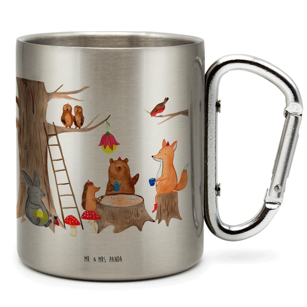 Edelstahlbecher Waldtiere Picknick Edelstahltasse, Karabiner, Edelstahlbecher, Outdoor, Camping, Tasse, Becher, Tiermotive, Gute Laune, lustige Sprüche, Tiere, Waldtiere, Picknick, Wald, Fuchs, Hase, Igel, Maus, Eichhörnchen