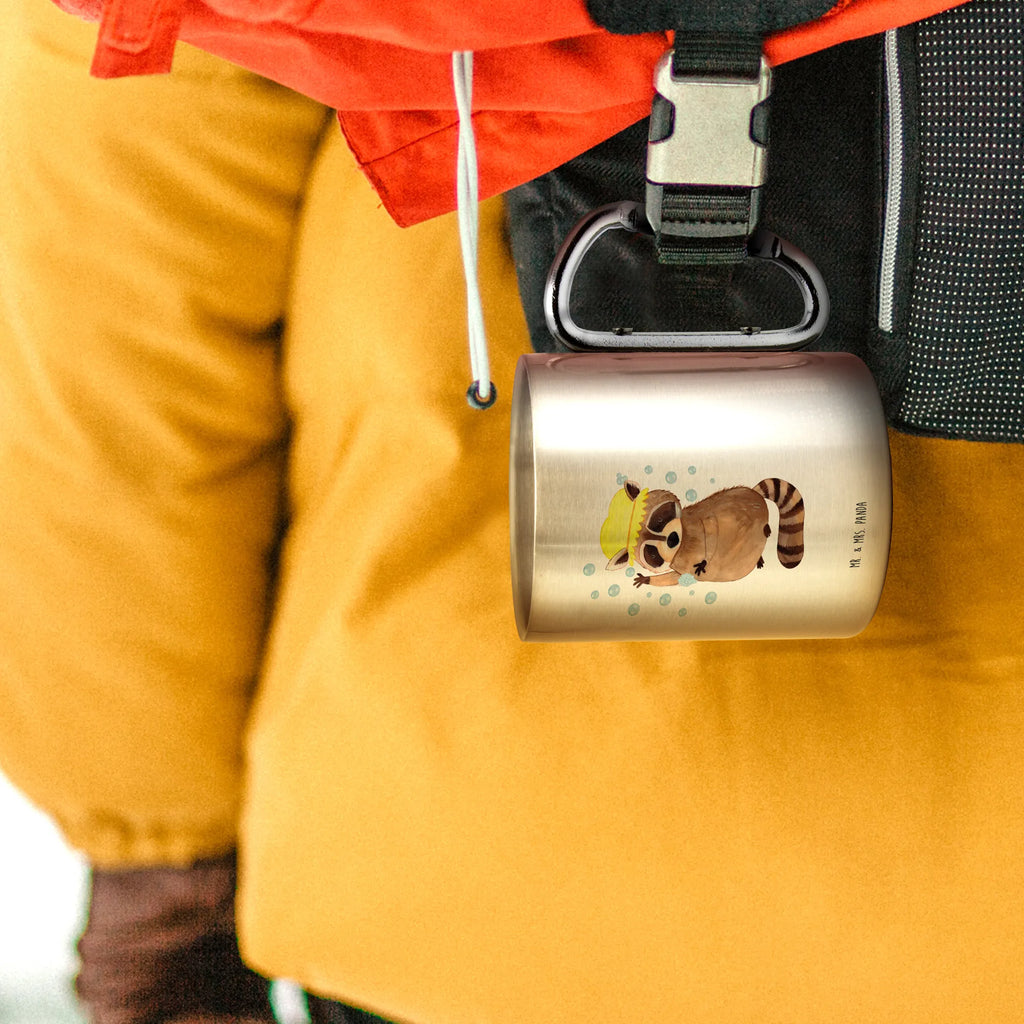 Edelstahlbecher Waschbär Edelstahltasse, Karabiner, Edelstahlbecher, Outdoor, Camping, Tasse, Becher, Tiermotive, Gute Laune, lustige Sprüche, Tiere, Waschbär, Tagträumen, Plan, Fröhlich, waschen, Seifenblasen