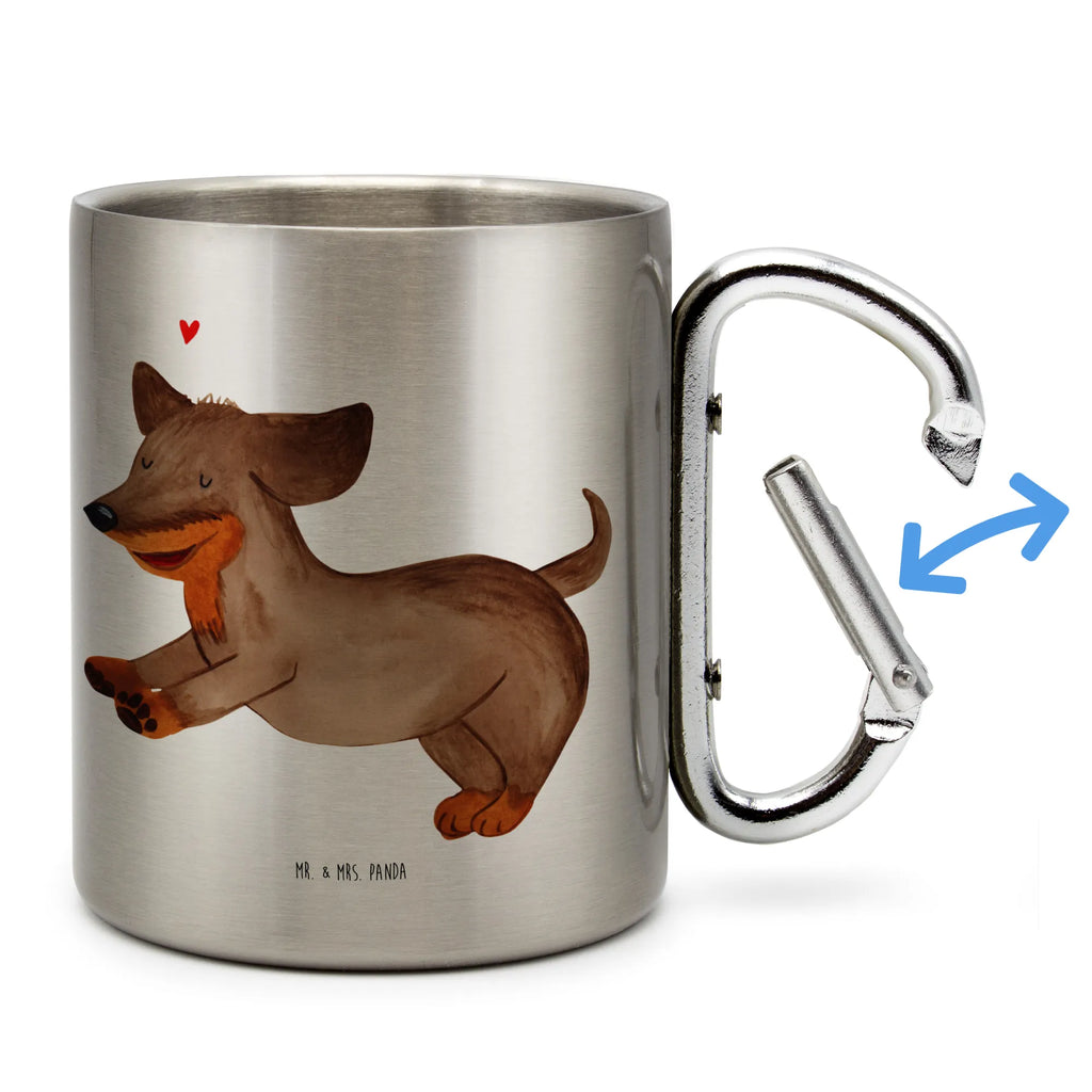 Edelstahlbecher Hund Dackel fröhlich Edelstahltasse, Karabiner, Edelstahlbecher, Outdoor, Camping, Tasse, Becher, Hund, Hundemotiv, Haustier, Hunderasse, Tierliebhaber, Hundebesitzer, Sprüche, Hunde, Dackel, Dachshund, happy dog