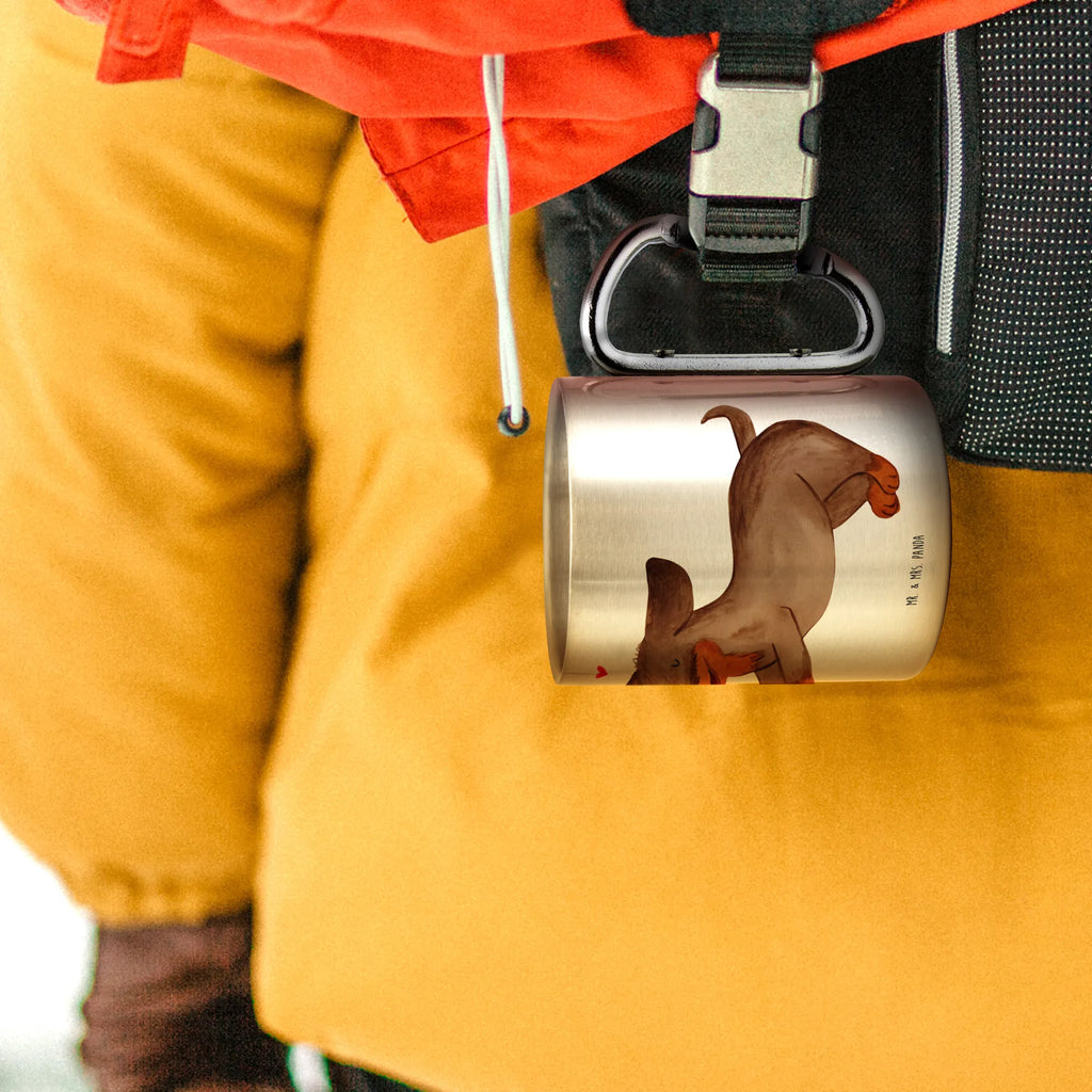 Edelstahlbecher Hund Dackel fröhlich Edelstahltasse, Karabiner, Edelstahlbecher, Outdoor, Camping, Tasse, Becher, Hund, Hundemotiv, Haustier, Hunderasse, Tierliebhaber, Hundebesitzer, Sprüche, Hunde, Dackel, Dachshund, happy dog