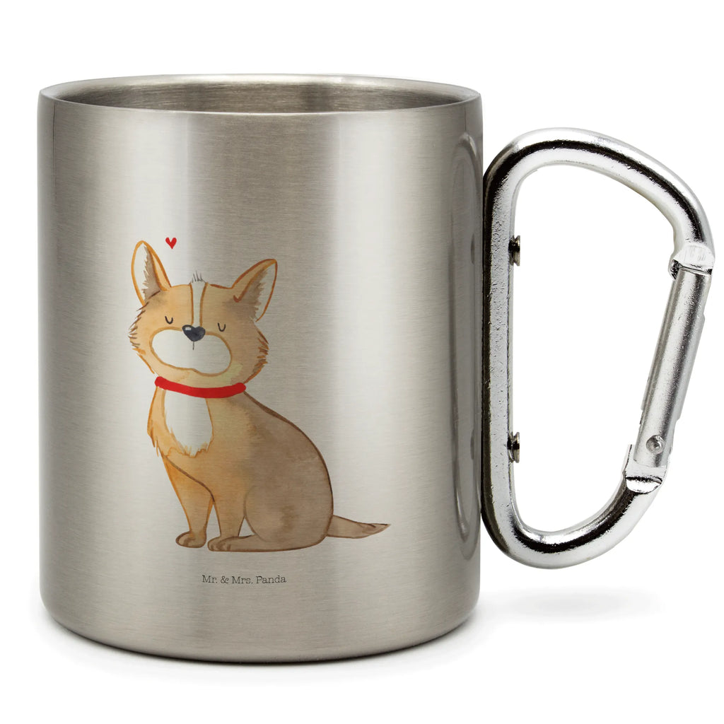 Edelstahlbecher Hundeglück Edelstahltasse, Karabiner, Edelstahlbecher, Outdoor, Camping, Tasse, Becher, Hund, Hundemotiv, Haustier, Hunderasse, Tierliebhaber, Hundebesitzer, Sprüche, Corgie, Hundeliebe, Spruch, Hundemama, Liebe