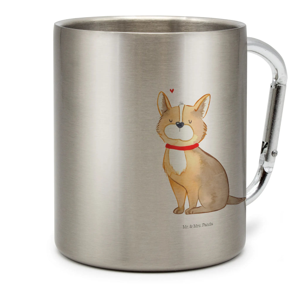 Edelstahlbecher Hundeglück Edelstahltasse, Karabiner, Edelstahlbecher, Outdoor, Camping, Tasse, Becher, Hund, Hundemotiv, Haustier, Hunderasse, Tierliebhaber, Hundebesitzer, Sprüche, Corgie, Hundeliebe, Spruch, Hundemama, Liebe