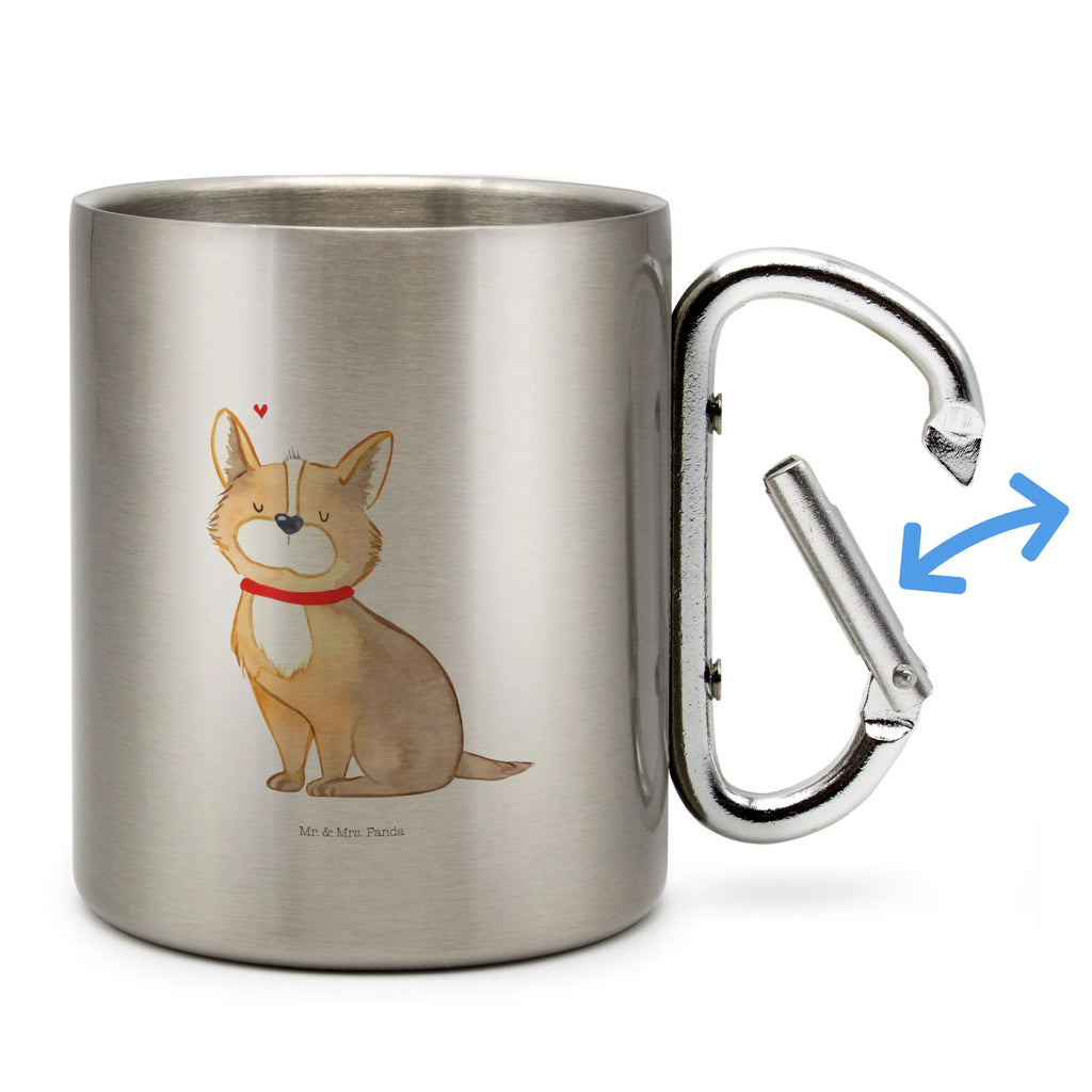 Edelstahlbecher Hundeglück Edelstahltasse, Karabiner, Edelstahlbecher, Outdoor, Camping, Tasse, Becher, Hund, Hundemotiv, Haustier, Hunderasse, Tierliebhaber, Hundebesitzer, Sprüche, Corgie, Hundeliebe, Spruch, Hundemama, Liebe