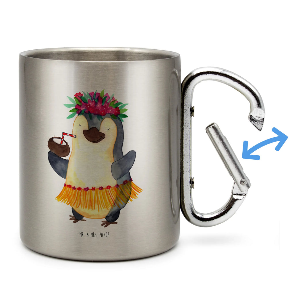 Edelstahlbecher Pinguin Kokosnuss Edelstahltasse, Karabiner, Edelstahlbecher, Outdoor, Camping, Tasse, Becher, Pinguin, Aloha, Hawaii, Urlaub, Kokosnuss, Pinguine