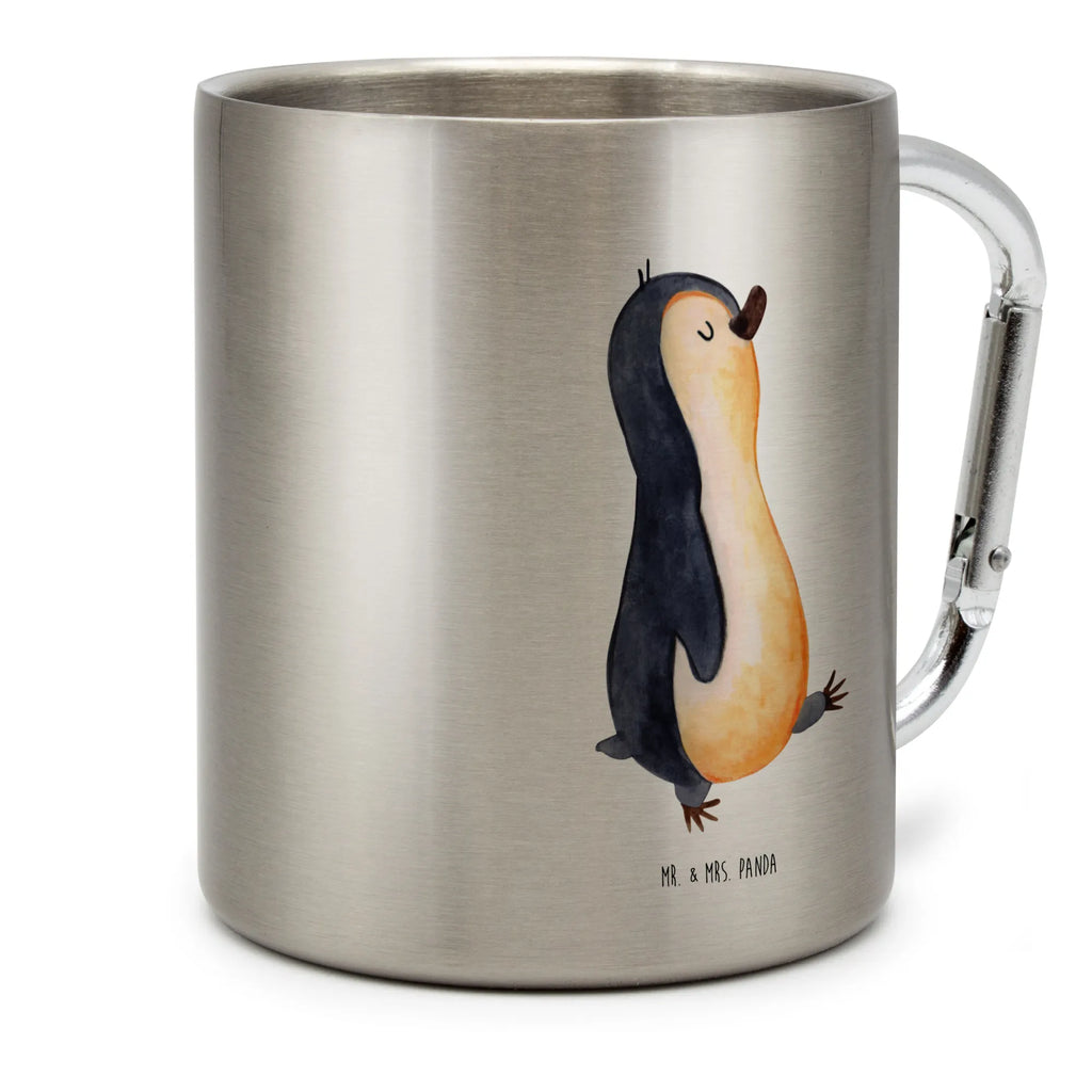 Edelstahlbecher Pinguin marschierend Edelstahltasse, Karabiner, Edelstahlbecher, Outdoor, Camping, Tasse, Becher, Pinguin, Pinguine, Frühaufsteher, Langschläfer, Bruder, Schwester, Familie