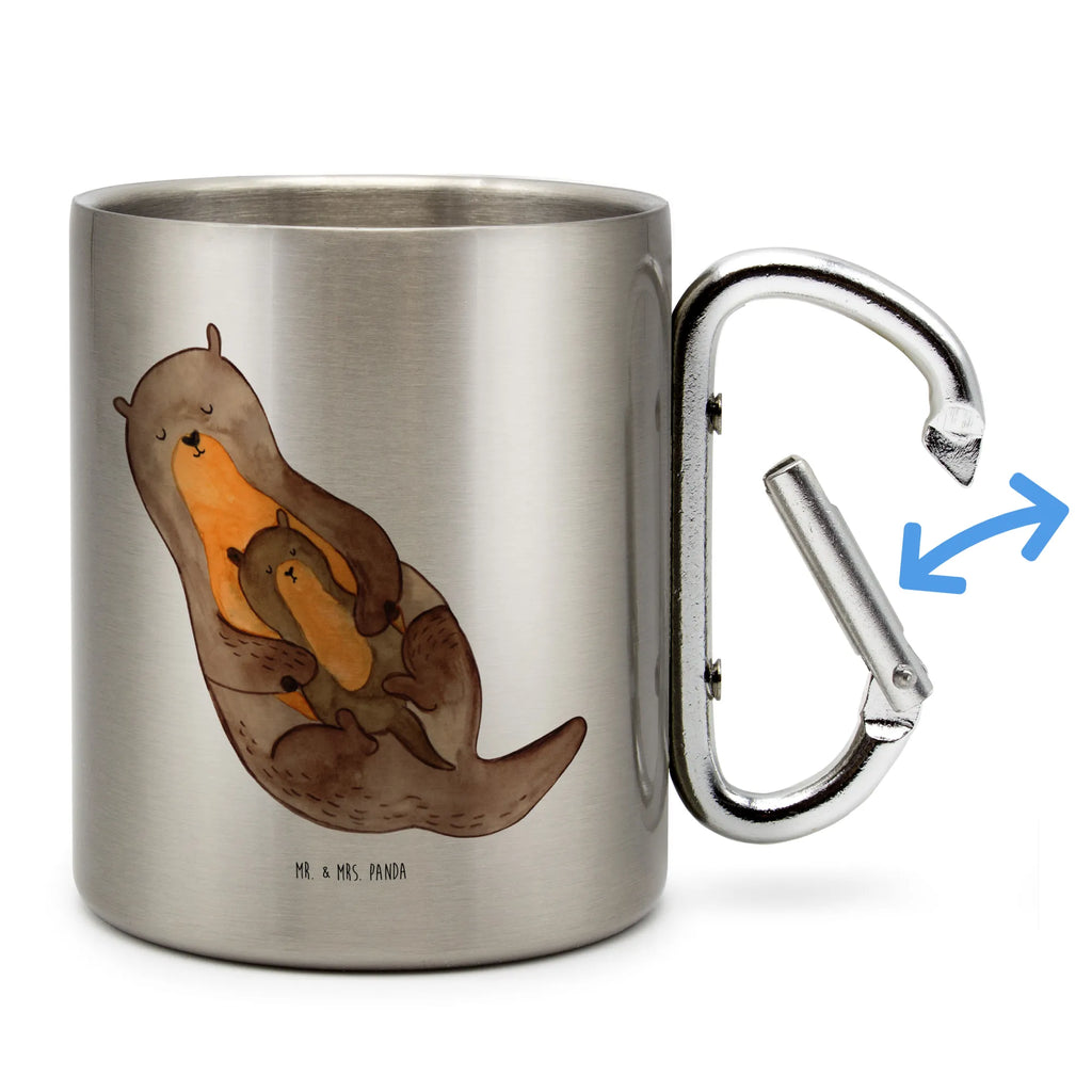 Edelstahlbecher Otter mit Kind Edelstahltasse, Karabiner, Edelstahlbecher, Outdoor, Camping, Tasse, Becher, Otter, Fischotter, Seeotter, Otter Seeotter See Otter