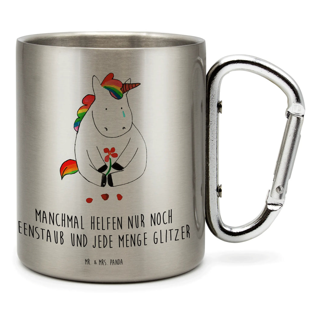 Edelstahlbecher Einhorn Traurig Edelstahltasse, Karabiner, Edelstahlbecher, Outdoor, Camping, Tasse, Becher, Einhorn, Einhörner, Einhorn Deko, Pegasus, Unicorn, Glitzer, Trösten. Freundschaft, Freunde, Liebe, Trauer, Grußkarte, Blume