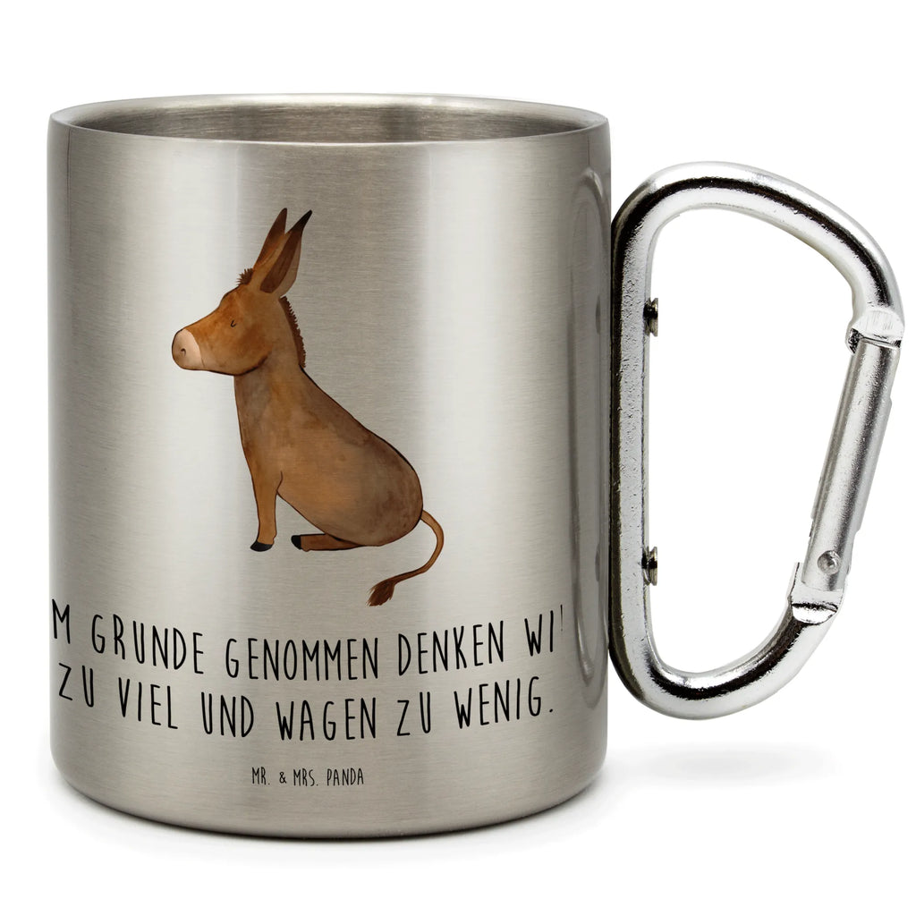 Edelstahlbecher Esel Edelstahltasse, Karabiner, Edelstahlbecher, Outdoor, Camping, Tasse, Becher, Tiermotive, Gute Laune, lustige Sprüche, Tiere, Esel, Weisheit, Lebensmut, Lebensglück, Ziel, Lebensziel, Mut, erfolg, tapferkeit, positive gedanken, zuversicht