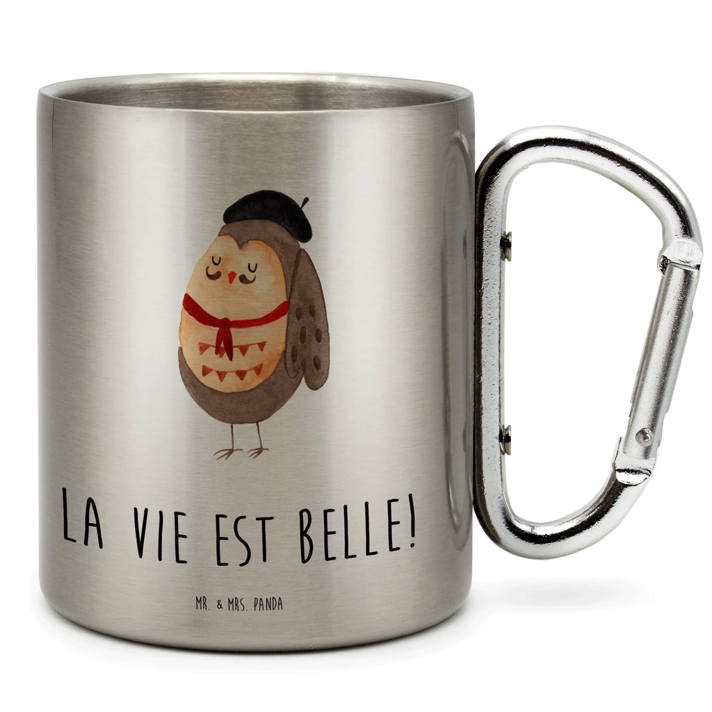 Edelstahlbecher Eule Französisch Edelstahltasse, Karabiner, Edelstahlbecher, Outdoor, Camping, Tasse, Becher, Eule, Eulen, Eule Deko, Owl, hibou, La vie est belle, das Leben ist schön, Spruch schön, Spruch Französisch, Frankreich