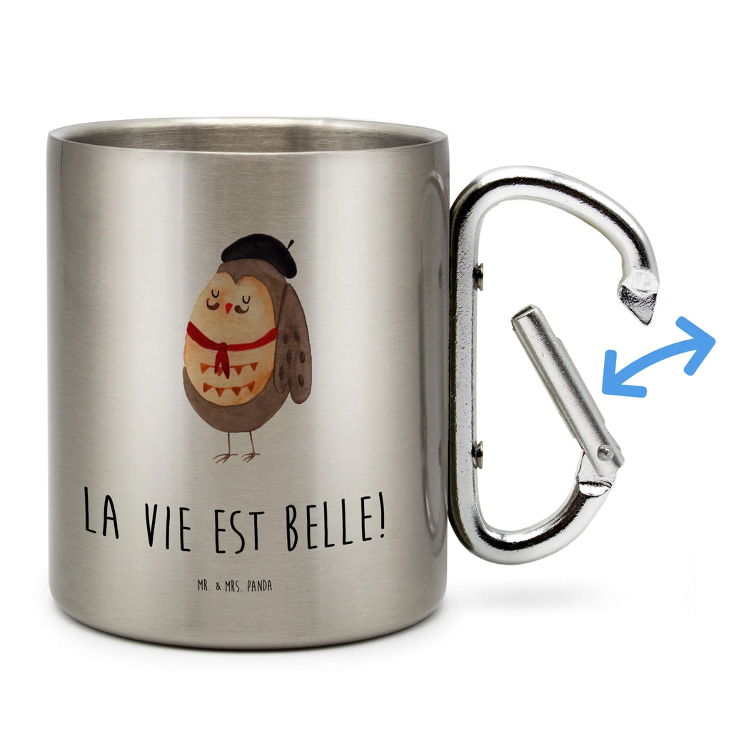 Edelstahlbecher Eule Französisch Edelstahltasse, Karabiner, Edelstahlbecher, Outdoor, Camping, Tasse, Becher, Eule, Eulen, Eule Deko, Owl, hibou, La vie est belle, das Leben ist schön, Spruch schön, Spruch Französisch, Frankreich