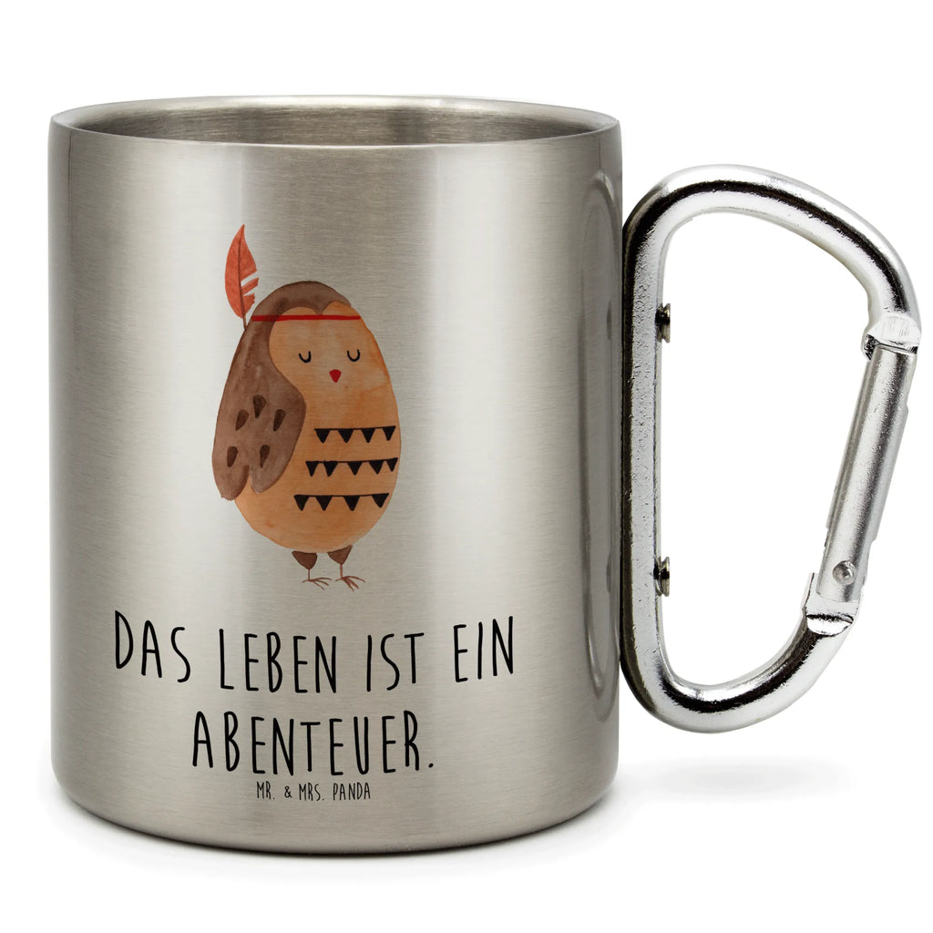 Edelstahlbecher Eule Federschmuck Edelstahltasse, Karabiner, Edelstahlbecher, Outdoor, Camping, Tasse, Becher, Eule, Eule Deko, Owl, Das Leben ist ein Abenteuer, Reisespruch, Federschmuck, Dekoration