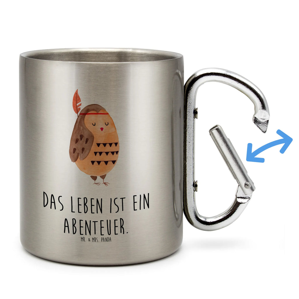 Edelstahlbecher Eule Federschmuck Edelstahltasse, Karabiner, Edelstahlbecher, Outdoor, Camping, Tasse, Becher, Eule, Eule Deko, Owl, Das Leben ist ein Abenteuer, Reisespruch, Federschmuck, Dekoration