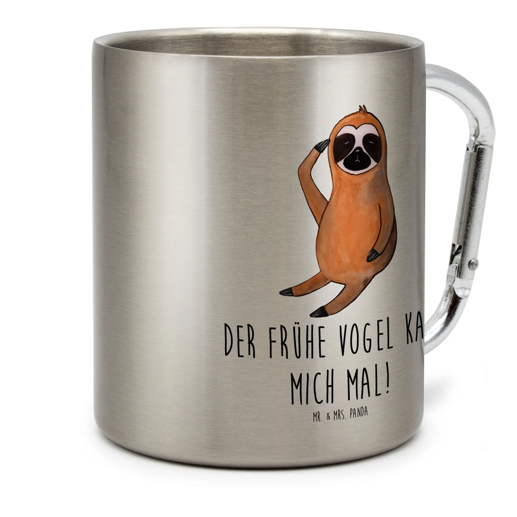 Edelstahlbecher Faultier Vogel zeigen Edelstahltasse, Karabiner, Edelstahlbecher, Outdoor, Camping, Tasse, Becher, Faultier, Faultier Geschenk, Faultier Deko, Faultiere, faul, Lieblingstier, Spinner, früher Vogel, der frühe Vogel, Frühaufsteher, Morgenmuffel, Vogel, Faultierwelt