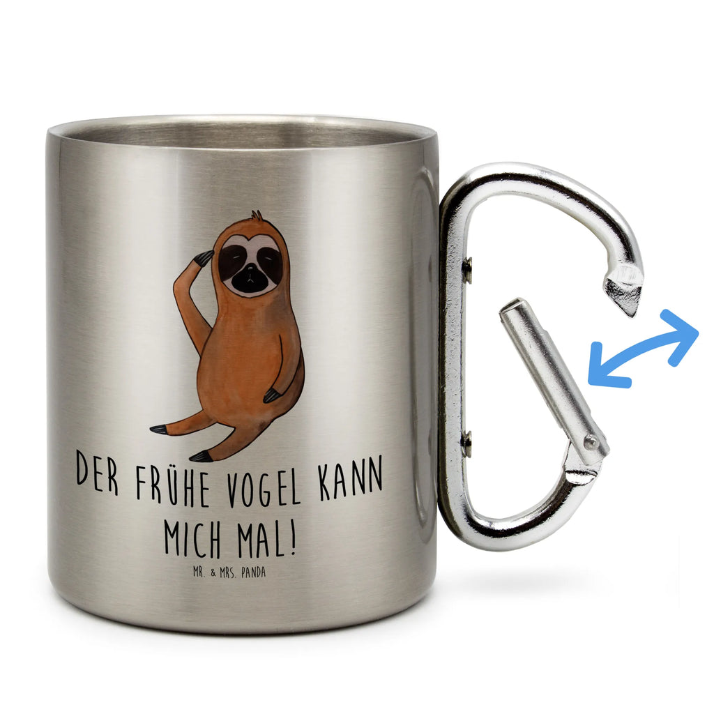 Edelstahlbecher Faultier Vogel zeigen Edelstahltasse, Karabiner, Edelstahlbecher, Outdoor, Camping, Tasse, Becher, Faultier, Faultier Geschenk, Faultier Deko, Faultiere, faul, Lieblingstier, Spinner, früher Vogel, der frühe Vogel, Frühaufsteher, Morgenmuffel, Vogel, Faultierwelt