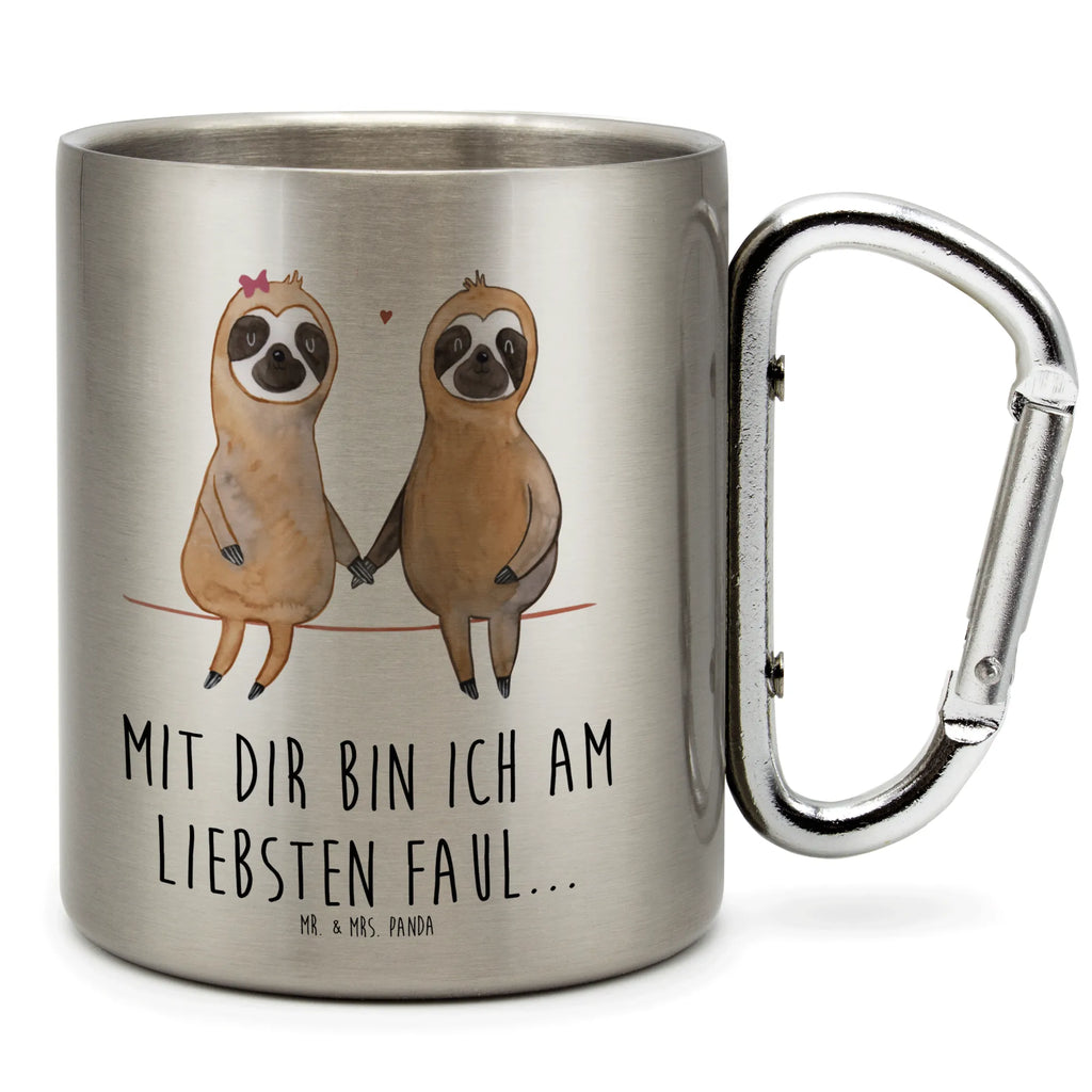 Edelstahlbecher Faultier Pärchen Edelstahltasse, Karabiner, Edelstahlbecher, Outdoor, Camping, Tasse, Becher, Faultier, Faultier Geschenk, Faultier Deko, Faultiere, faul, Lieblingstier, Liebe, Liebespaar, Faultierliebe, Faultierpärchen, verliebt, verlobt, gemeinsam, relaxen, Pärchen, Beziehung, Langsamkeit