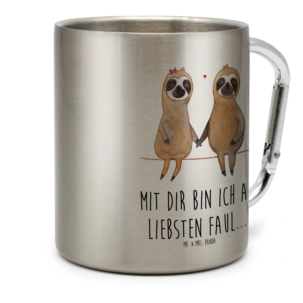 Edelstahlbecher Faultier Pärchen Edelstahltasse, Karabiner, Edelstahlbecher, Outdoor, Camping, Tasse, Becher, Faultier, Faultier Geschenk, Faultier Deko, Faultiere, faul, Lieblingstier, Liebe, Liebespaar, Faultierliebe, Faultierpärchen, verliebt, verlobt, gemeinsam, relaxen, Pärchen, Beziehung, Langsamkeit