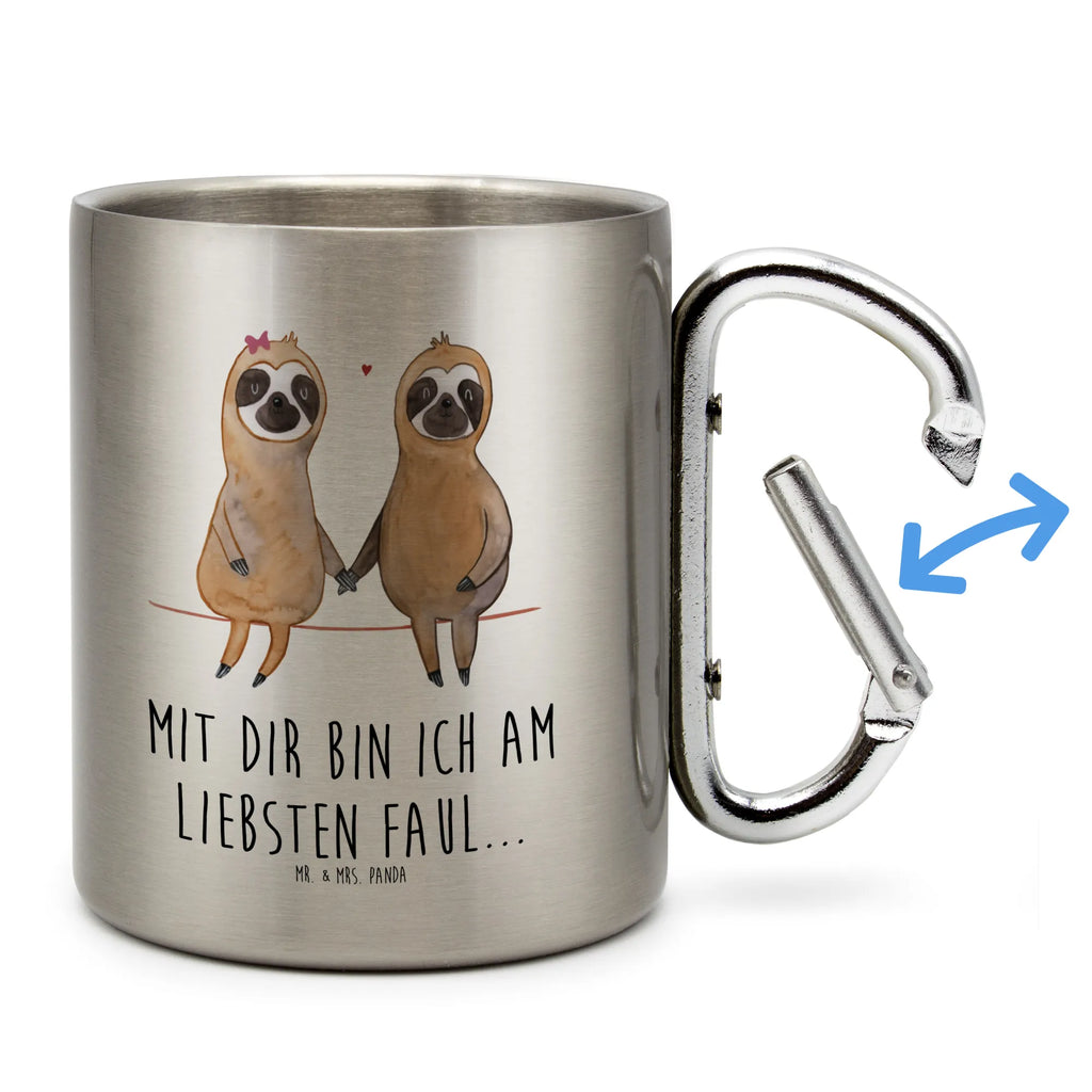 Edelstahlbecher Faultier Pärchen Edelstahltasse, Karabiner, Edelstahlbecher, Outdoor, Camping, Tasse, Becher, Faultier, Faultier Geschenk, Faultier Deko, Faultiere, faul, Lieblingstier, Liebe, Liebespaar, Faultierliebe, Faultierpärchen, verliebt, verlobt, gemeinsam, relaxen, Pärchen, Beziehung, Langsamkeit