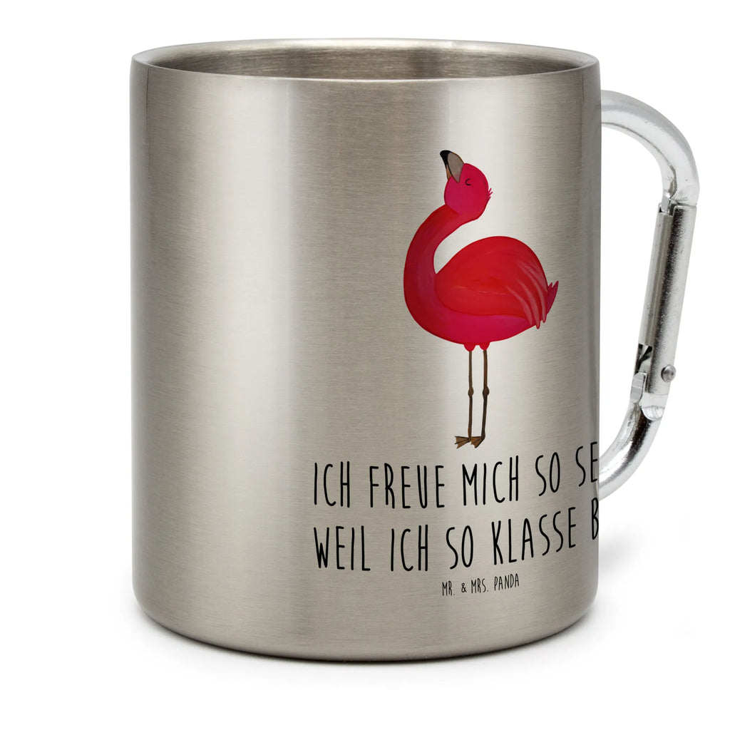 Edelstahlbecher Flamingo stolz Edelstahltasse, Karabiner, Edelstahlbecher, Outdoor, Camping, Tasse, Becher, Flamingo, stolz, Freude, Selbstliebe, Selbstakzeptanz, Freundin, beste Freundin, Tochter, Mama, Schwester