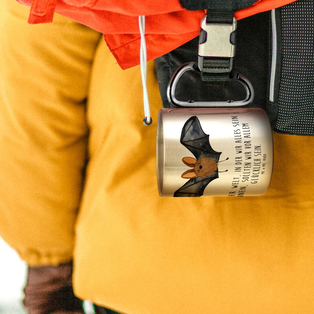 Edelstahlbecher Fledermaus Flügel Edelstahltasse, Karabiner, Edelstahlbecher, Outdoor, Camping, Tasse, Becher, Tiermotive, Gute Laune, lustige Sprüche, Tiere