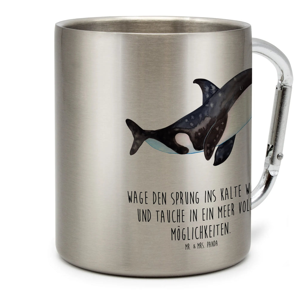 Edelstahlbecher Orca Edelstahltasse, Karabiner, Edelstahlbecher, Outdoor, Camping, Tasse, Becher, Meerestiere, Meer, Urlaub, Orca, Orcas, Killerwal, Wal, Möglichkeiten, Büro, Arbeit, Motivation, Selbstliebe, Neustart, Startup