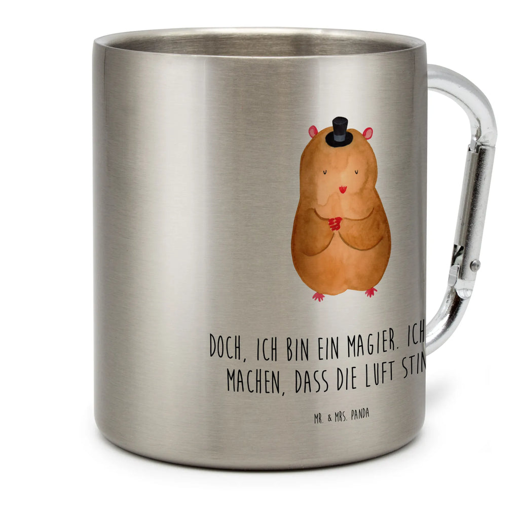 Edelstahlbecher Hamster mit Hut Edelstahltasse, Karabiner, Edelstahlbecher, Outdoor, Camping, Tasse, Becher, Tiermotive, Gute Laune, lustige Sprüche, Tiere, Hamster, Hut, Magier, Zylinder, Zwerghamster, Zauberer